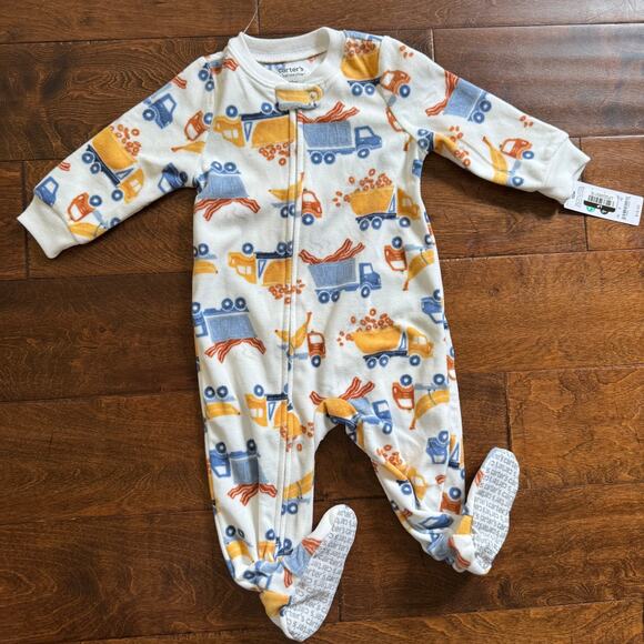 Carter's Boys 12 Month Fleece Pajamas Lot of 2 Footies Trucks Cozy Soft NEW - Picture 2 of 9